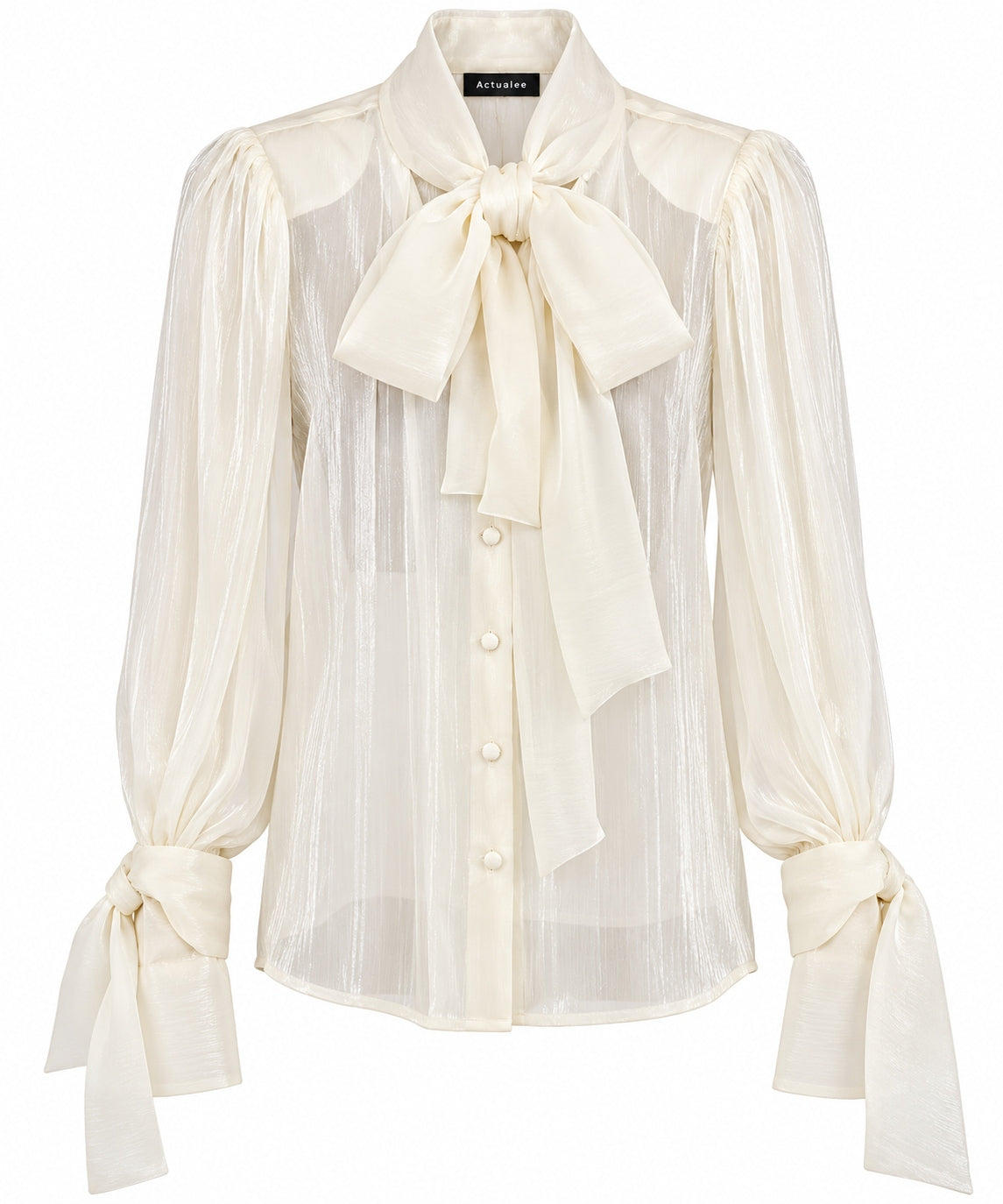 Actualee Camicia Blusa Donna Vanilla Semitrasparente con Fiocco al Collo  CA631-17135