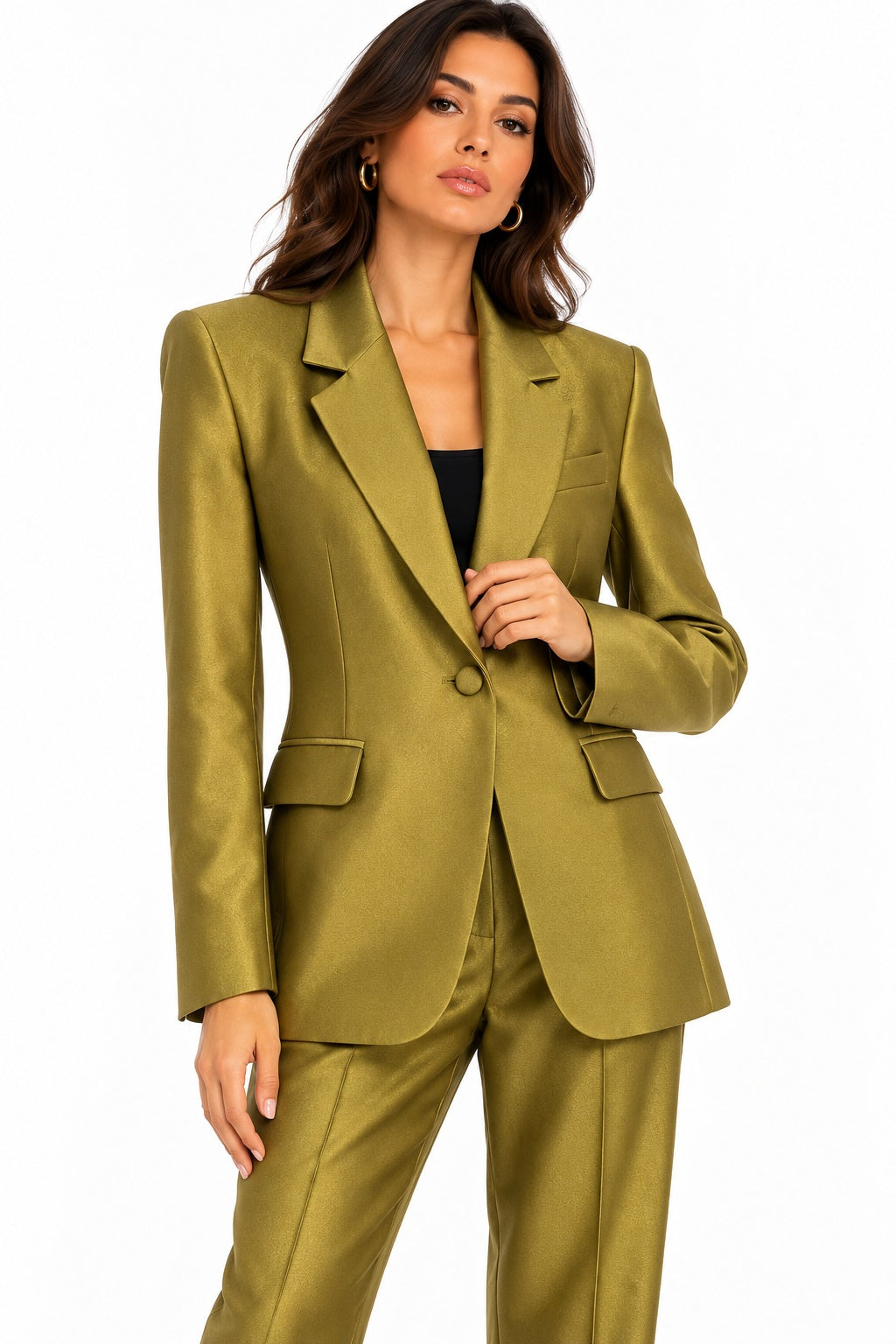 Actualee | Blazer Donna Elegante Monopetto con Bottone Rivestito | Verde Oliva | GI1070-17117-OLIVA