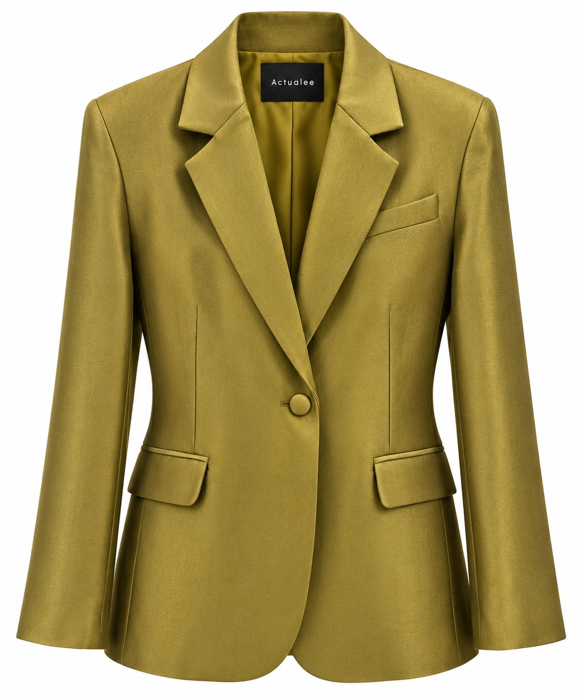 Actualee | Blazer Donna Elegante Monopetto con Bottone Rivestito | Verde Oliva | GI1070-17117-OLIVA