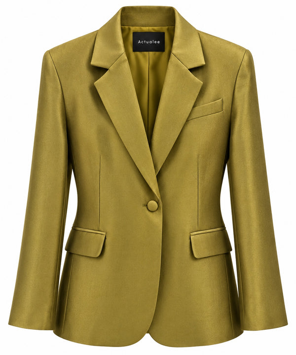 Actualee | Blazer Donna Elegante Monopetto con Bottone Rivestito | Verde Oliva | GI1070-17117-OLIVA