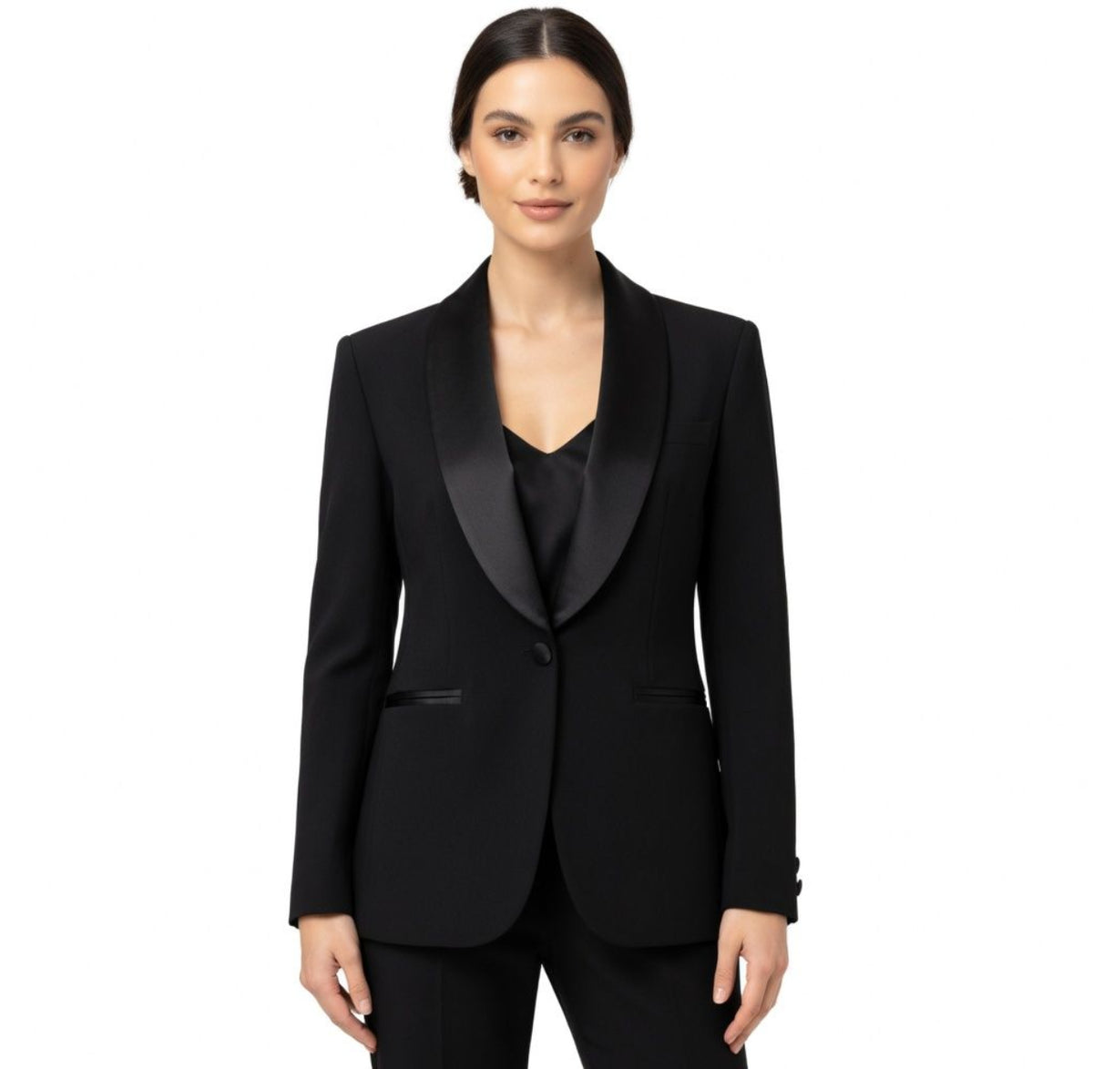 Actualee Giacca Blazer Donna Nero con Collo a Scialle  GI1082-GC031