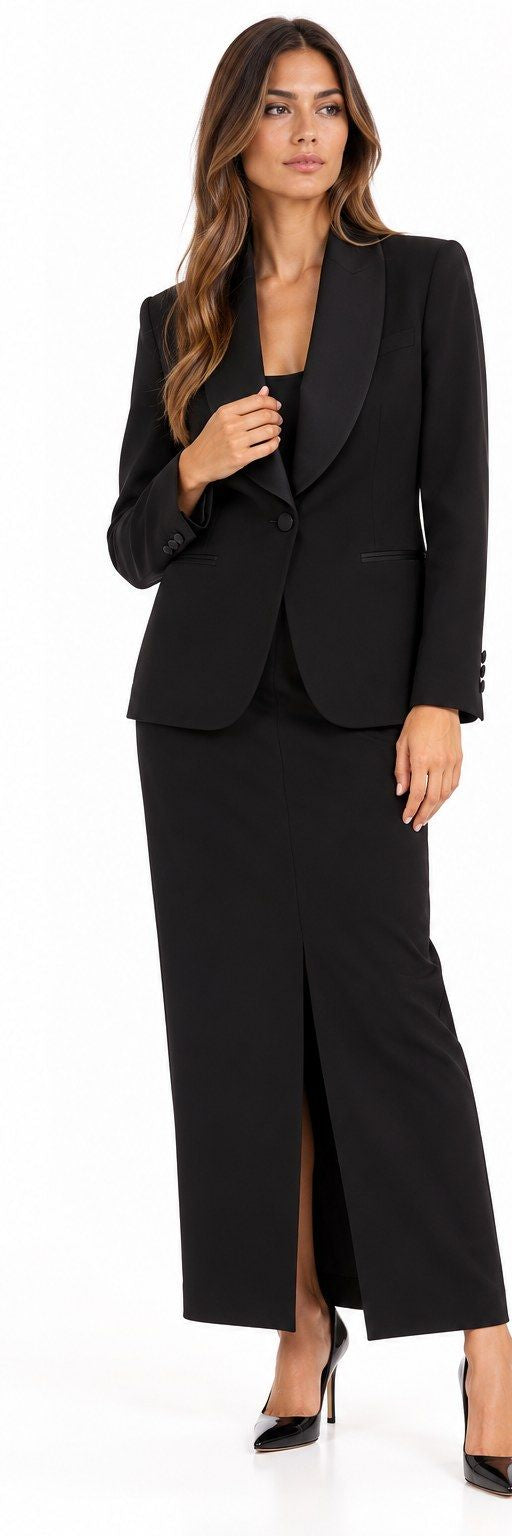 Actualee Gonna Lunga Donna Nera a Tubino con Spacco  GO3572-GO003