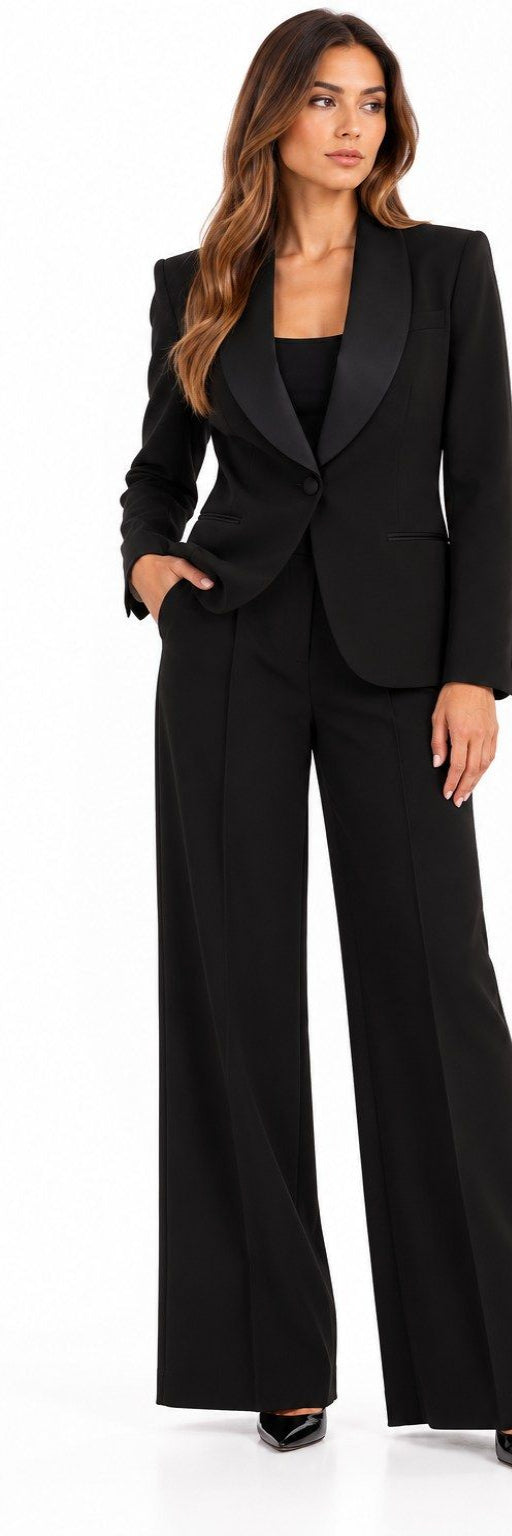 Actualee Pantalone Donna Nero a Palazzo con Gamba Ampia  PA3058-PA012/1