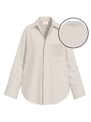 Mc2 Saint Barth Long Sleeve Pocket Shirt Cristal Pocket Linen Sb Holed 11 Emb - Cys0002