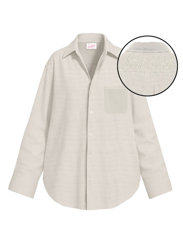 Mc2 Saint Barth Long Sleeve Pocket Shirt Cristal Pocket Linen Sb Holed 11 Emb - Cys0002