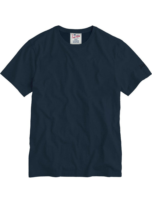 Mc2 Saint Barth Man Linen Tshirt Ecstasea N Linen 61 Blue Navy - Ecs0003