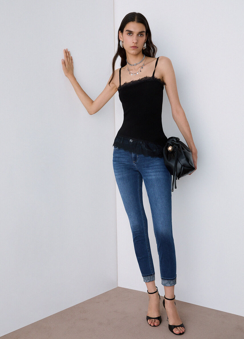 Liu Jo Jeans Monroe Bottom Up Donna Blu Denim con Dettagli Sparkling UF6006D0305-79077