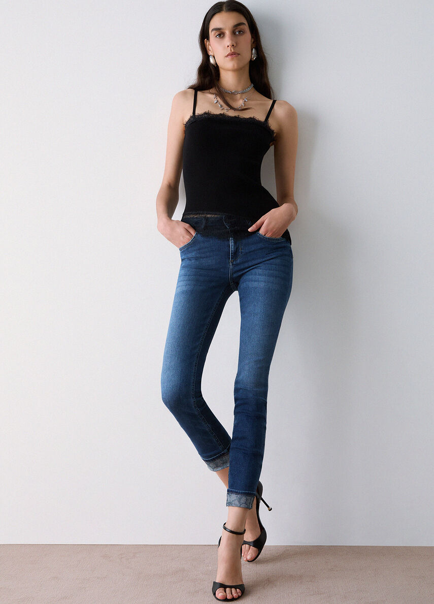 Liu Jo Jeans Monroe Bottom Up Donna Blu Denim con Dettagli Sparkling UF6006D0305-79077