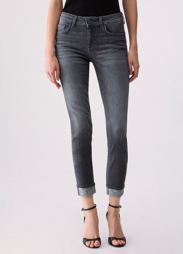 Liu Jo Jeans Monroe Bottom Up Donna Grigio Denim con Dettagli Sparkling UF6006D0305-87506