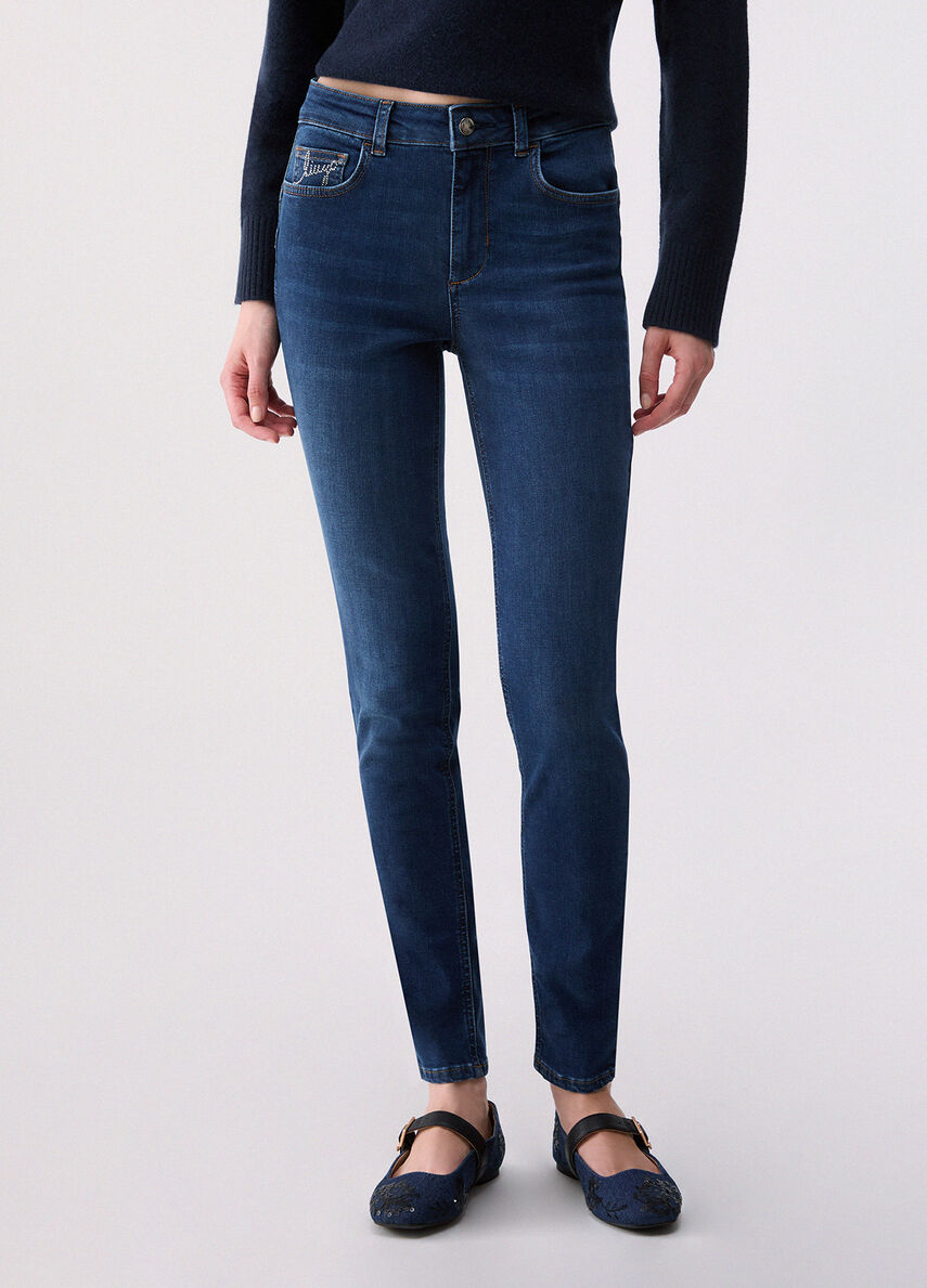 Liu Jo Jeans Skinny Donna B.UP Divine Vita Alta Denim Blu Used con Applicazioni UF6013D0356-79087