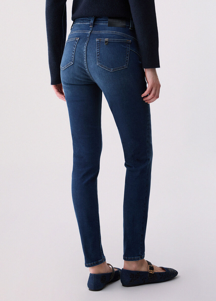 Liu Jo Jeans Skinny Donna B.UP Divine Vita Alta Denim Blu Used con Applicazioni UF6013D0356-79087