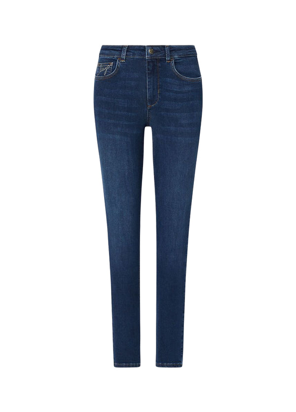 Liu Jo Jeans Skinny Donna B.UP Divine Vita Alta Denim Blu Used con Applicazioni UF6013D0356-79087