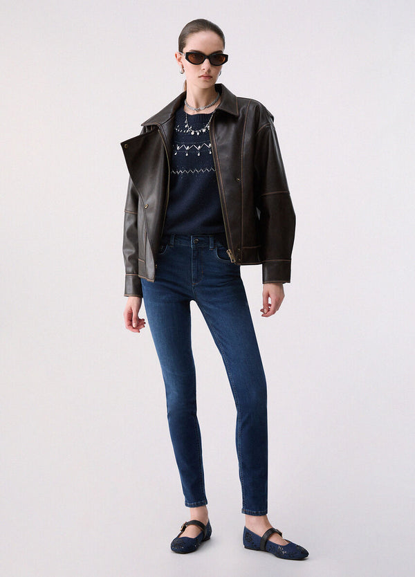 Liu Jo Jeans Skinny Donna B.UP Divine Vita Alta Denim Blu Used con Applicazioni UF6013D0356-79087