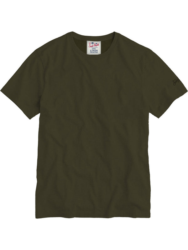 Mc2 Saint Barth Man Linen Tshirt Ecstasea N Linen 52L Kombu Green - Ecs0003