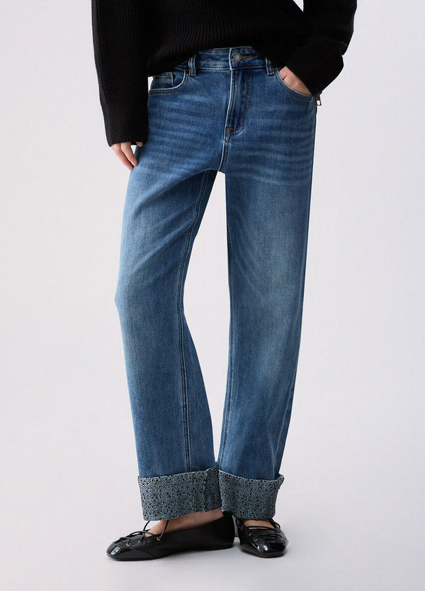 Liu Jo Jeans Straight Donna a Vita Regolare Denim Blu con Fiori UF6113D0365-79094