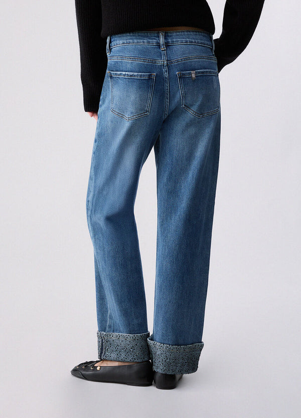 Liu Jo Jeans Straight Donna a Vita Regolare Denim Blu con Fiori UF6113D0365-79094