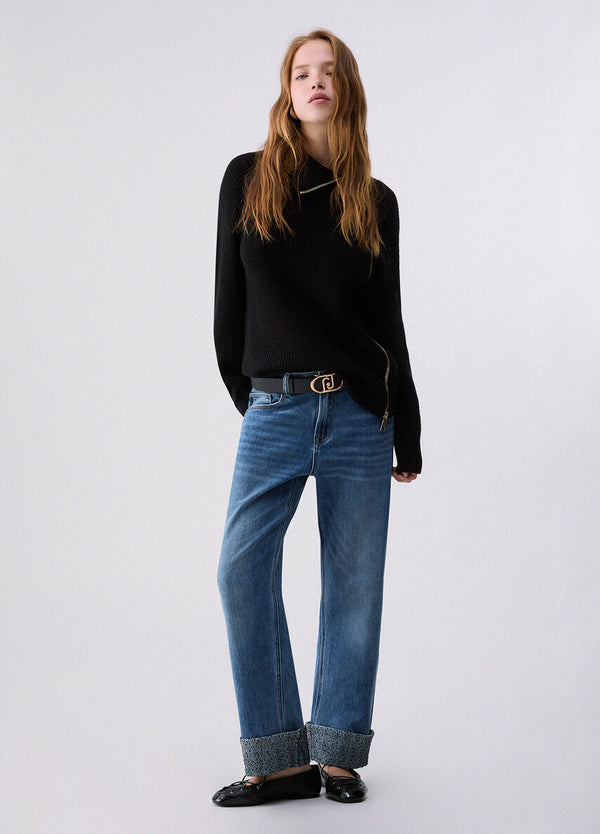 Liu Jo Jeans Straight Donna a Vita Regolare Denim Blu con Fiori UF6113D0365-79094