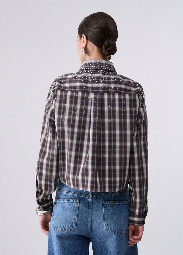 Liu Jo Camicia Donna Manica Lunga Check Walnut con Dettagli Gioiello UF6149T774A-L9474