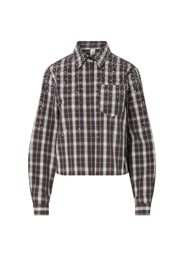 Liu Jo Camicia Donna Manica Lunga Check Walnut con Dettagli Gioiello UF6149T774A-L9474