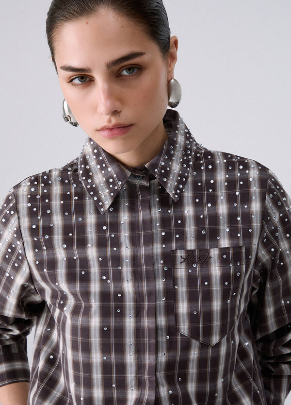 Liu Jo Camicia Donna Manica Lunga Check Walnut con Dettagli Gioiello UF6149T774A-L9474