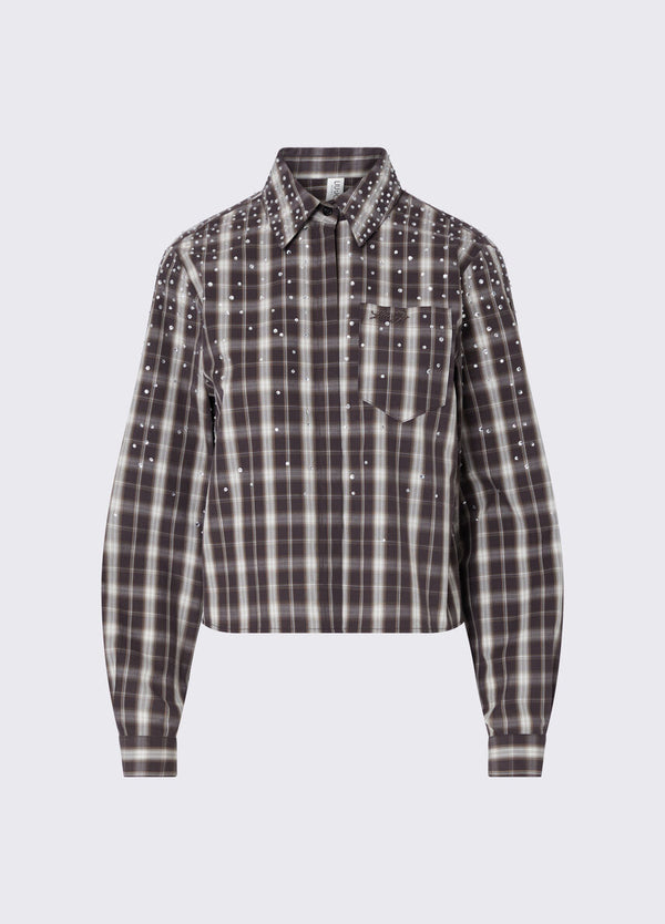 Liu Jo Camicia Donna Manica Lunga Check Walnut con Dettagli Gioiello UF6149T774A-L9474