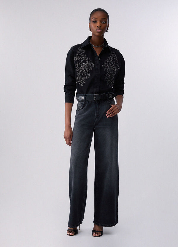 Liu Jo Jeans Donna Candy Belt Vita Alta Nero Denim con Cintura UF6186D0370-87526