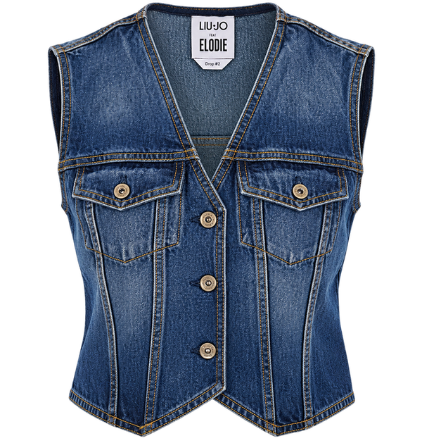 Liu Jo x Elodie Gilet Donna Mini in Denim Blu Y2K Wash UF6502D0398-79158