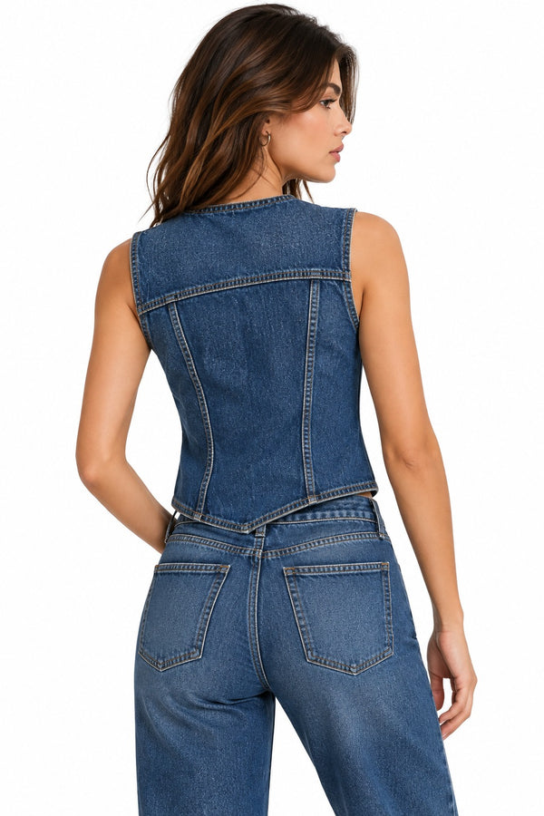 Liu Jo x Elodie Gilet Donna Mini in Denim Blu Y2K Wash UF6502D0398-79158
