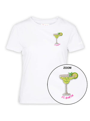 Mc2 Saint Barth Woman Cotton Tshirt Emilie Sb Margarita 01N Beads Emb - Emi0001