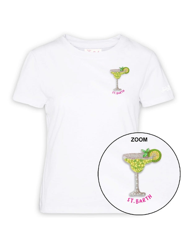 Mc2 Saint Barth Woman Cotton Tshirt Emilie Sb Margarita 01N Beads Emb - Emi0001