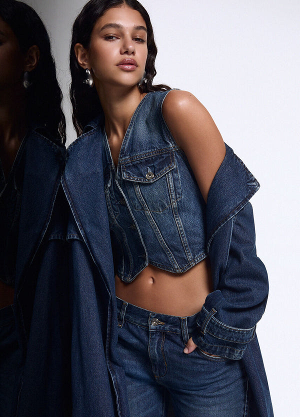 Liu Jo x Elodie Trench Donna Lungo in Denim Blu Y2K Wash UF6503D0398-79158