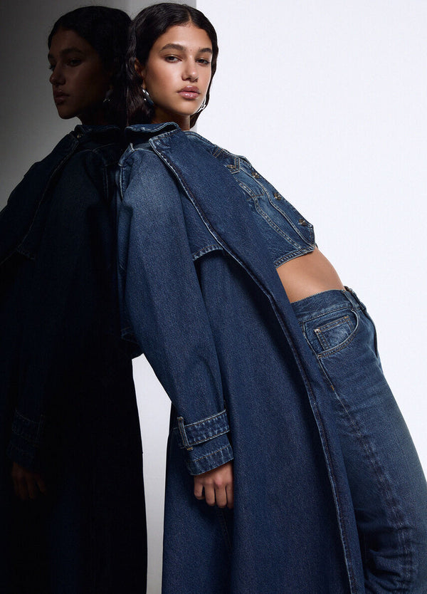 Liu Jo x Elodie Trench Donna Lungo in Denim Blu Y2K Wash UF6503D0398-79158