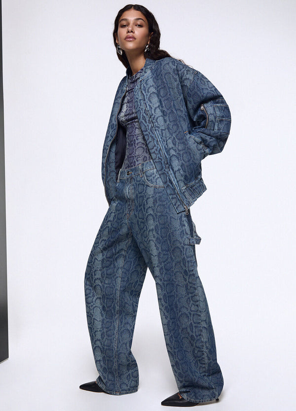 Liu Jo x Elodie Pantalone Work Donna in Denim Blu Animalier UF6519D0397-79154