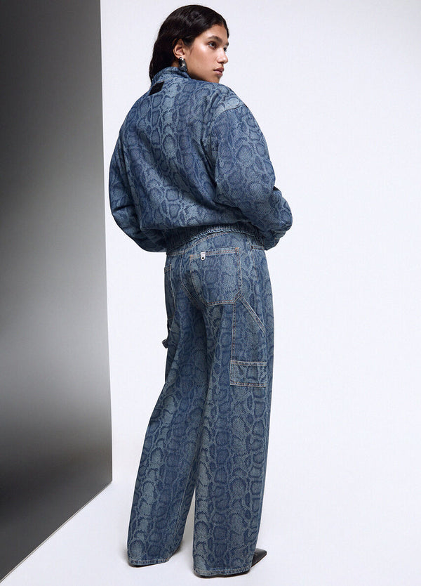 Liu Jo x Elodie Pantalone Work Donna in Denim Blu Animalier UF6519D0397-79154