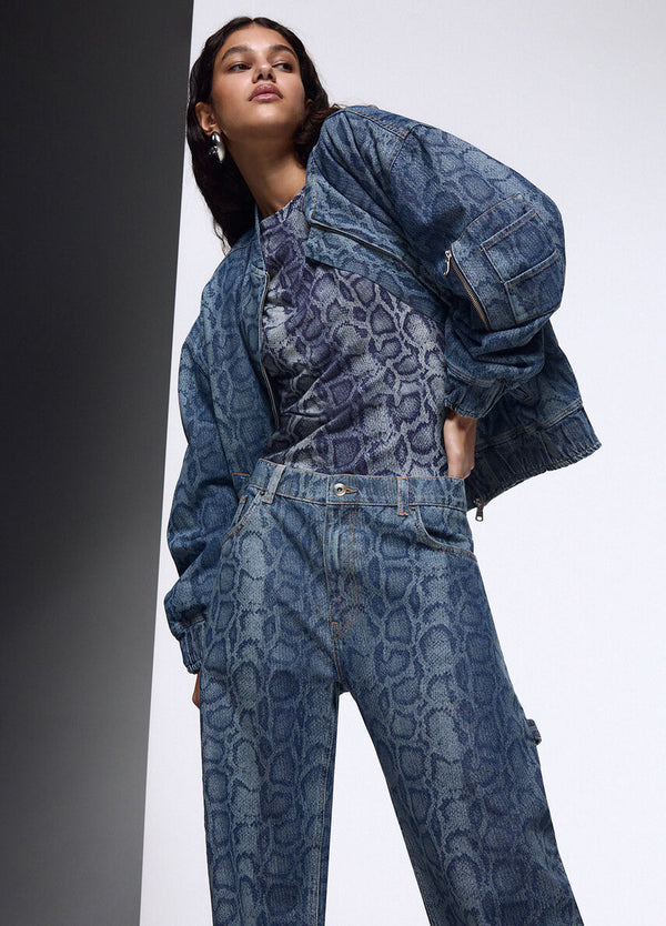 Liu Jo x Elodie Pantalone Work Donna in Denim Blu Animalier UF6519D0397-79154