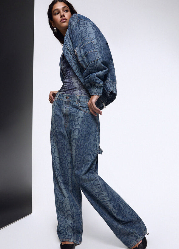 Liu Jo x Elodie Pantalone Work Donna in Denim Blu Animalier UF6519D0397-79154