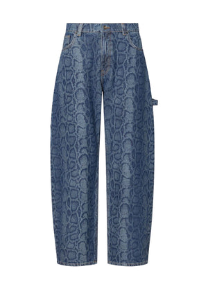 Liu Jo x Elodie Pantalone Work Donna in Denim Blu Animalier UF6519D0397-79154