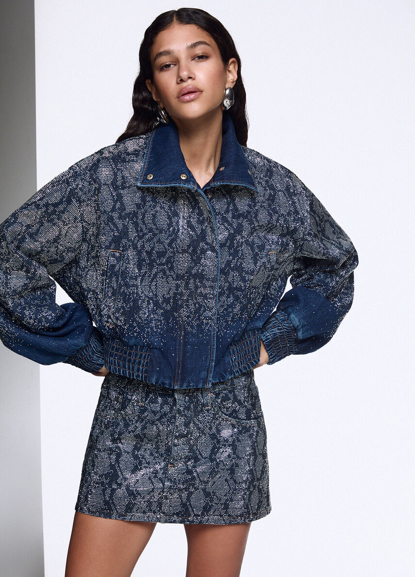 Liu Jo x Elodie Bomber Corto Donna in Denim Blu con Strass UF6521D4854-79155