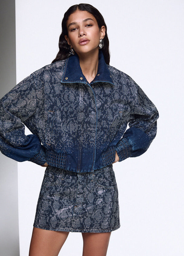 Liu Jo x Elodie Bomber Corto Donna in Denim Blu con Strass UF6521D4854-79155