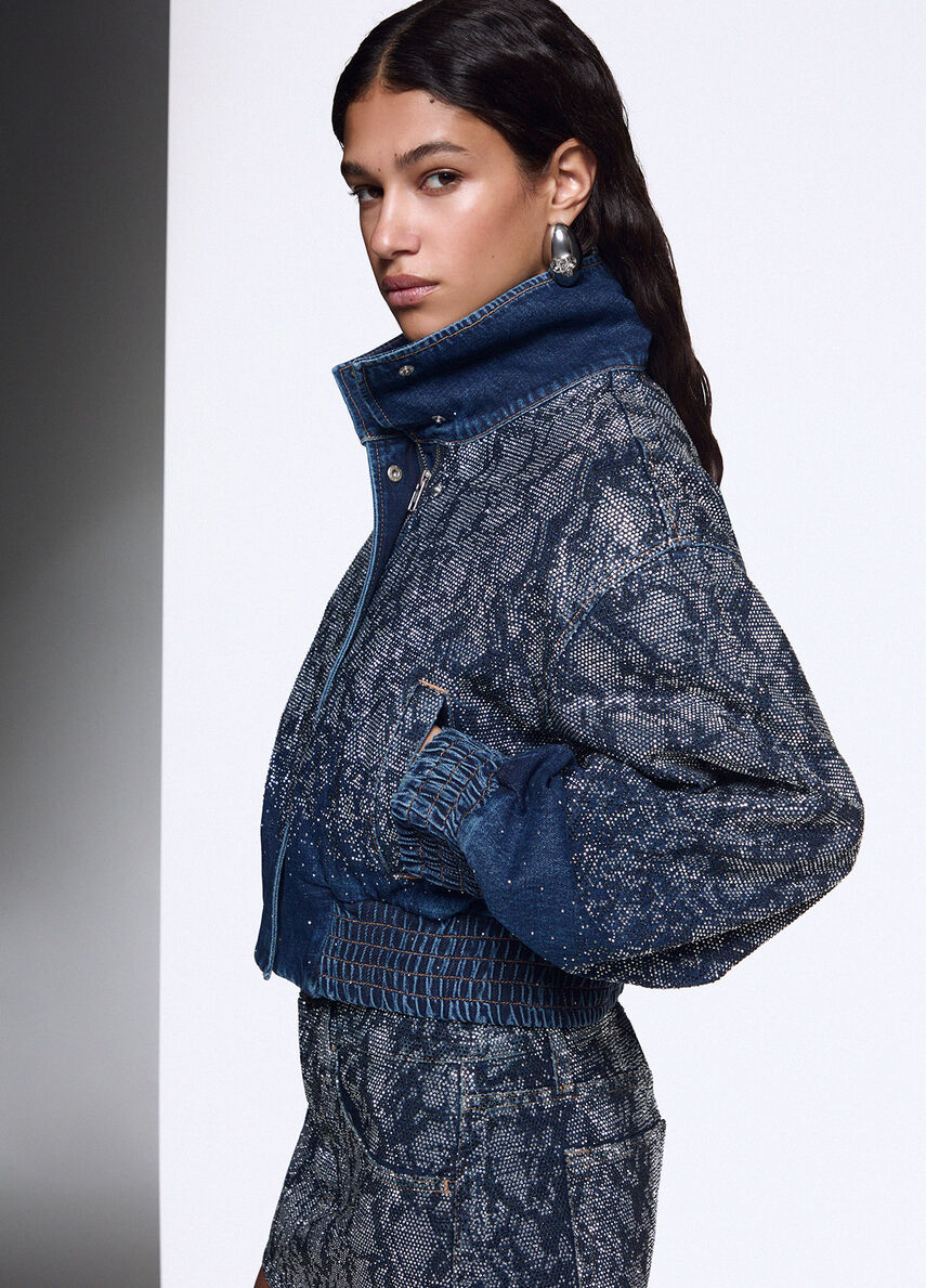 Liu Jo x Elodie Bomber Corto Donna in Denim Blu con Strass UF6521D4854-79155
