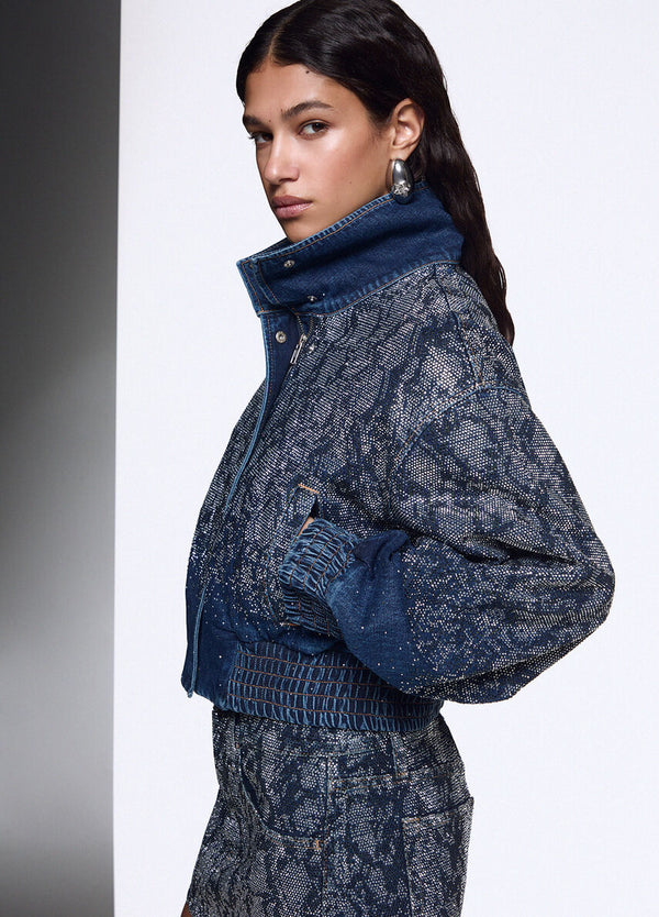 Liu Jo x Elodie Bomber Corto Donna in Denim Blu con Strass UF6521D4854-79155