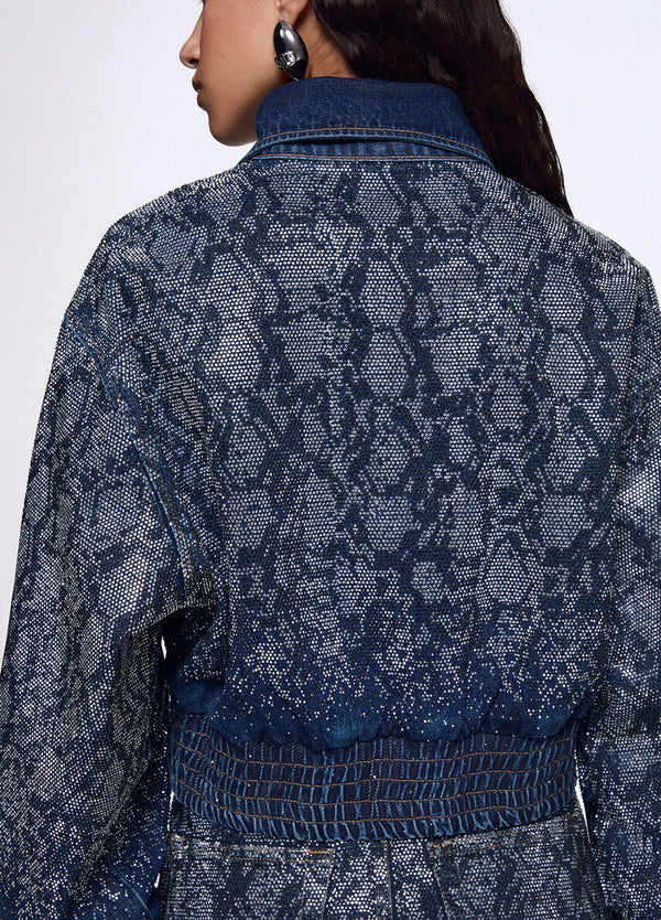 Liu Jo x Elodie Bomber Corto Donna in Denim Blu con Strass UF6521D4854-79155