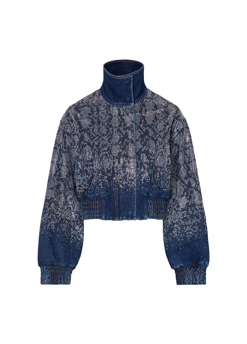 Liu Jo x Elodie Bomber Corto Donna in Denim Blu con Strass UF6521D4854-79155