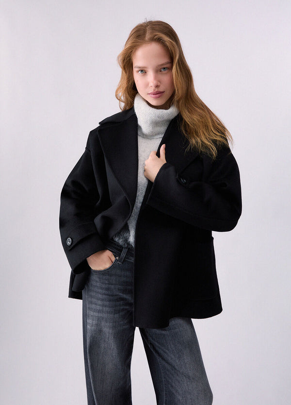 Liu Jo Cappotto Corto Donna Nero in Lana con Cintura WF6005T677A-22222