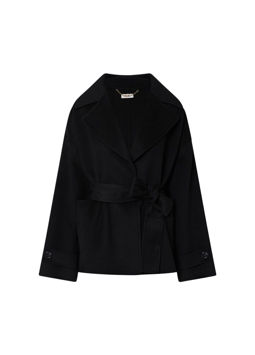Liu Jo Cappotto Corto Donna Nero in Lana con Cintura WF6005T677A-22222