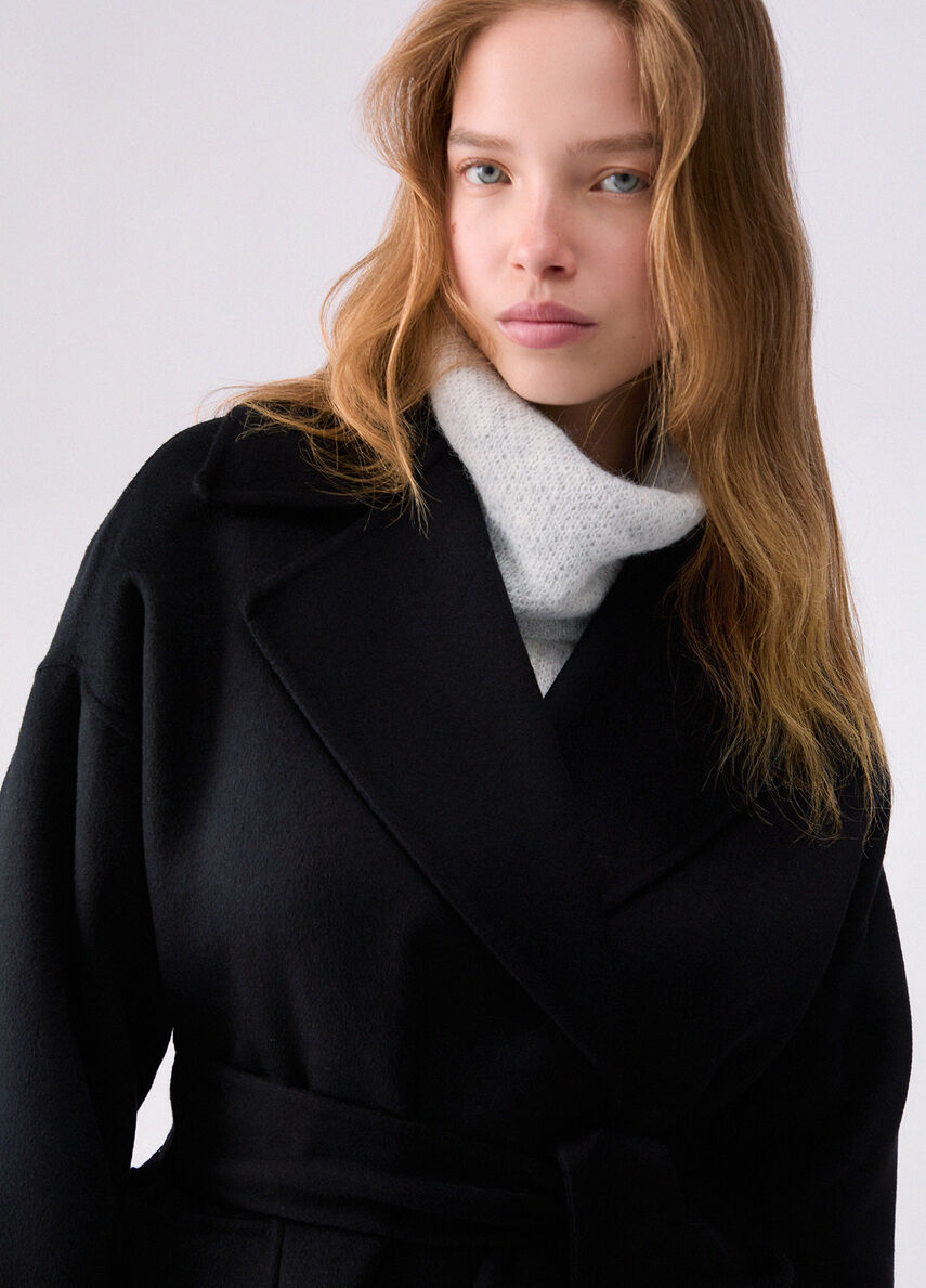 Liu Jo Cappotto Corto Donna Nero in Lana con Cintura WF6005T677A-22222