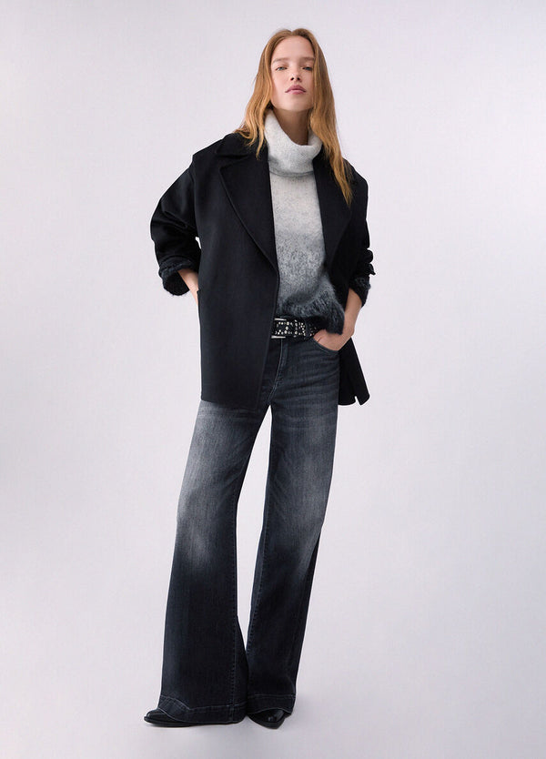 Liu Jo Cappotto Corto Donna Nero in Lana con Cintura WF6005T677A-22222