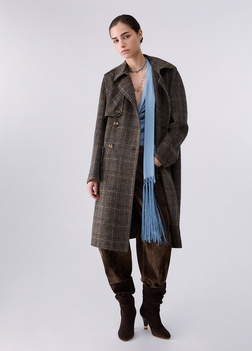 Liu Jo Cappotto Donna Cammello Check a Quadri con Cintura WF6006T677A-S9072