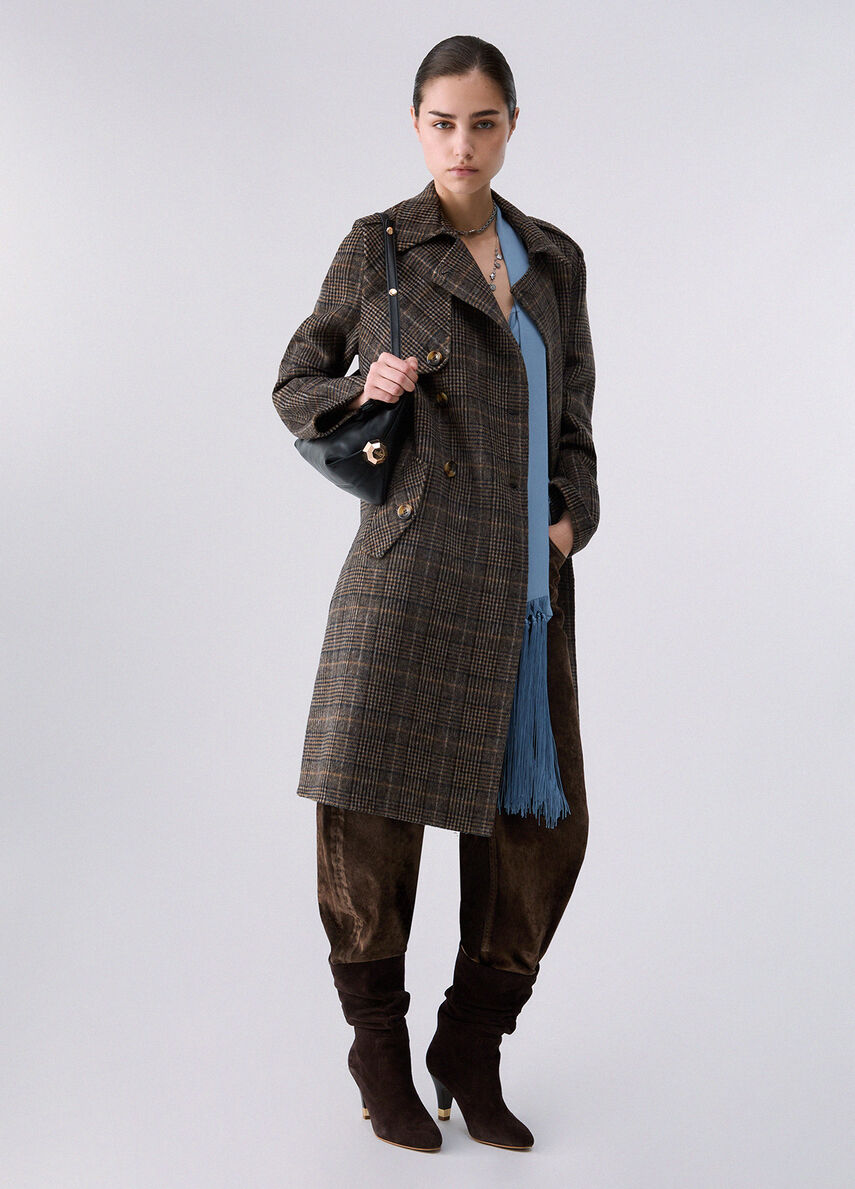 Liu Jo Cappotto Donna Cammello Check a Quadri con Cintura WF6006T677A-S9072