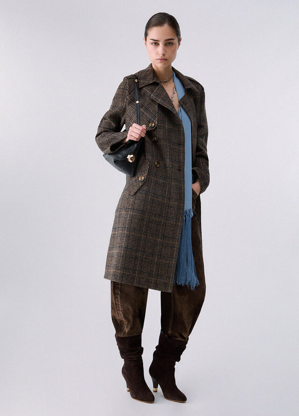 Liu Jo Cappotto Donna Cammello Check a Quadri con Cintura WF6006T677A-S9072
